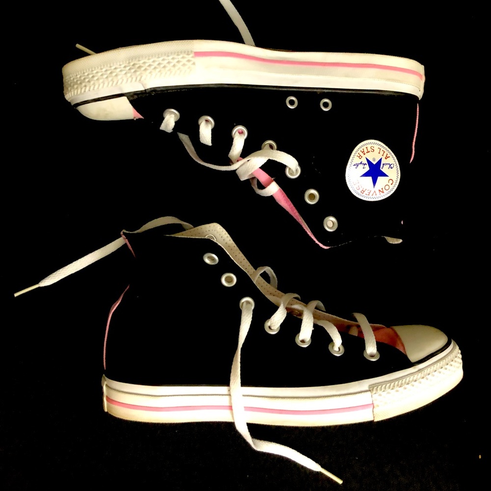 Pink and Black High top Converse